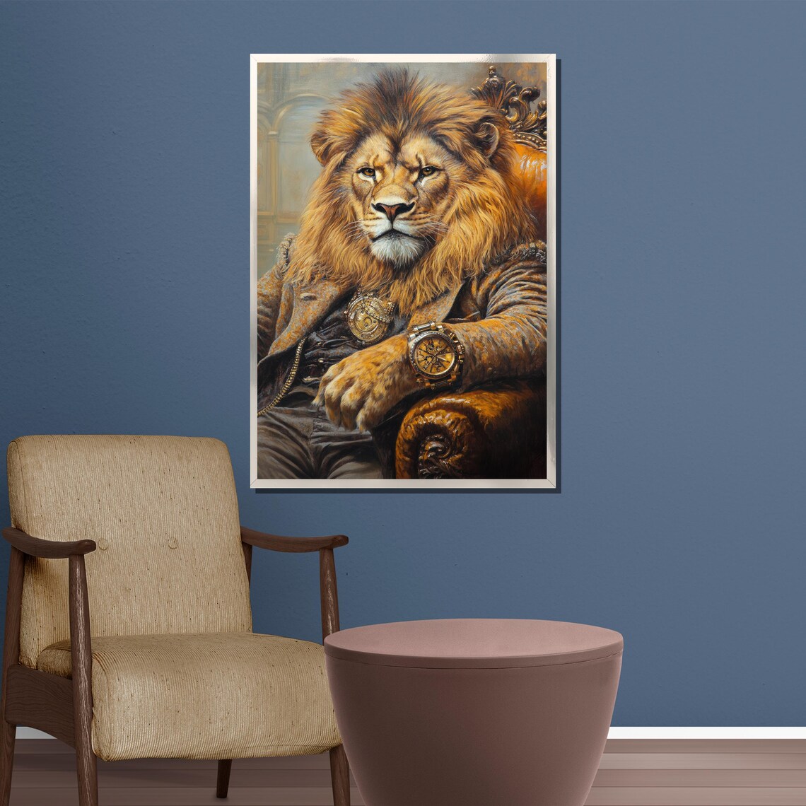 Dapper Lion Gentleman In Tweed Suit Gold Watch Funny Gift Poster - Image 3