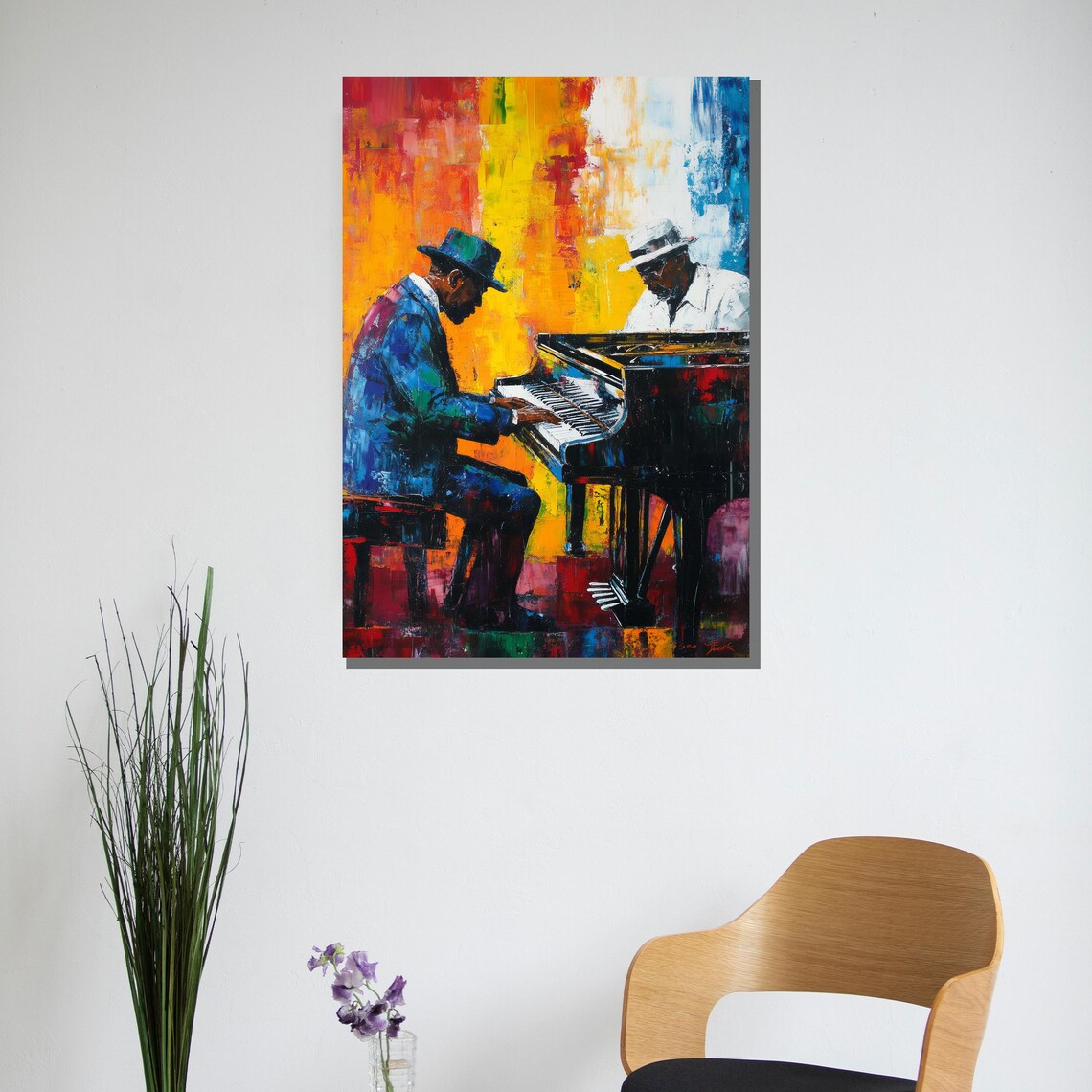 Soulful Jazz Piano Duo Players Vibrant Colorful Music Art Poster - Image 2