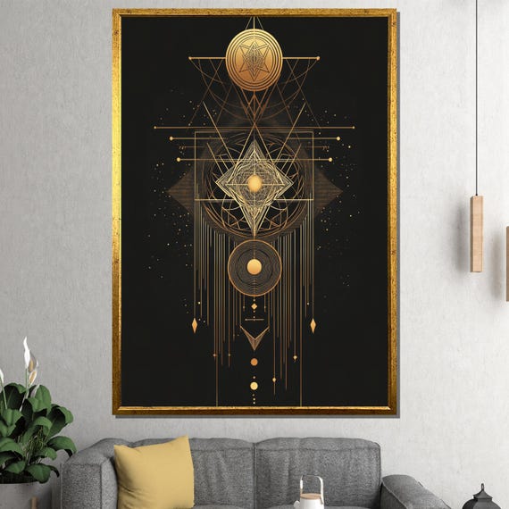 Geometric Gold Abstract Painting Modern Wall Art And Luxurious Gift For Home Meditation And Yoga Spaces