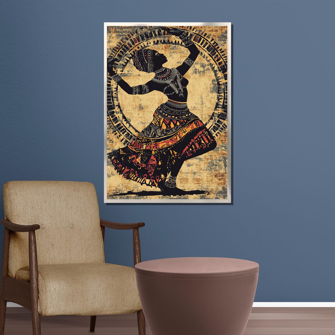 Tribal Dancer Silhouette in Vibrant Patterns and Beads Poster - Image 3