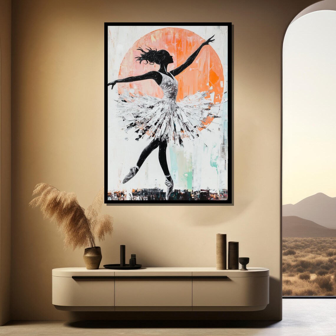 Abstract Ballerina Painting With an Orange Sun and White Tutu Poster - Image 4