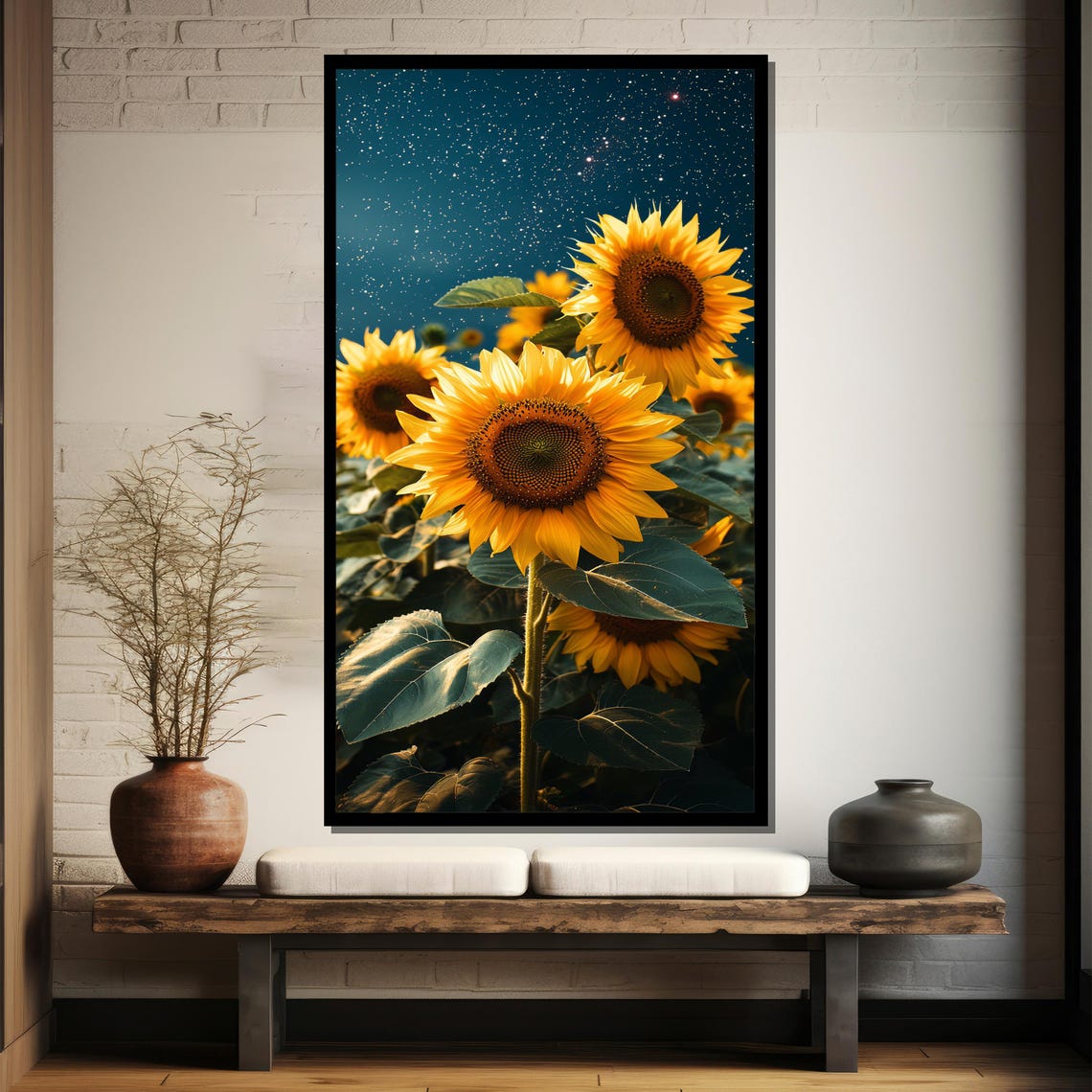 Sunflowers Under A Starry Night Sky Dreamy Floral Art Poster - Image 4