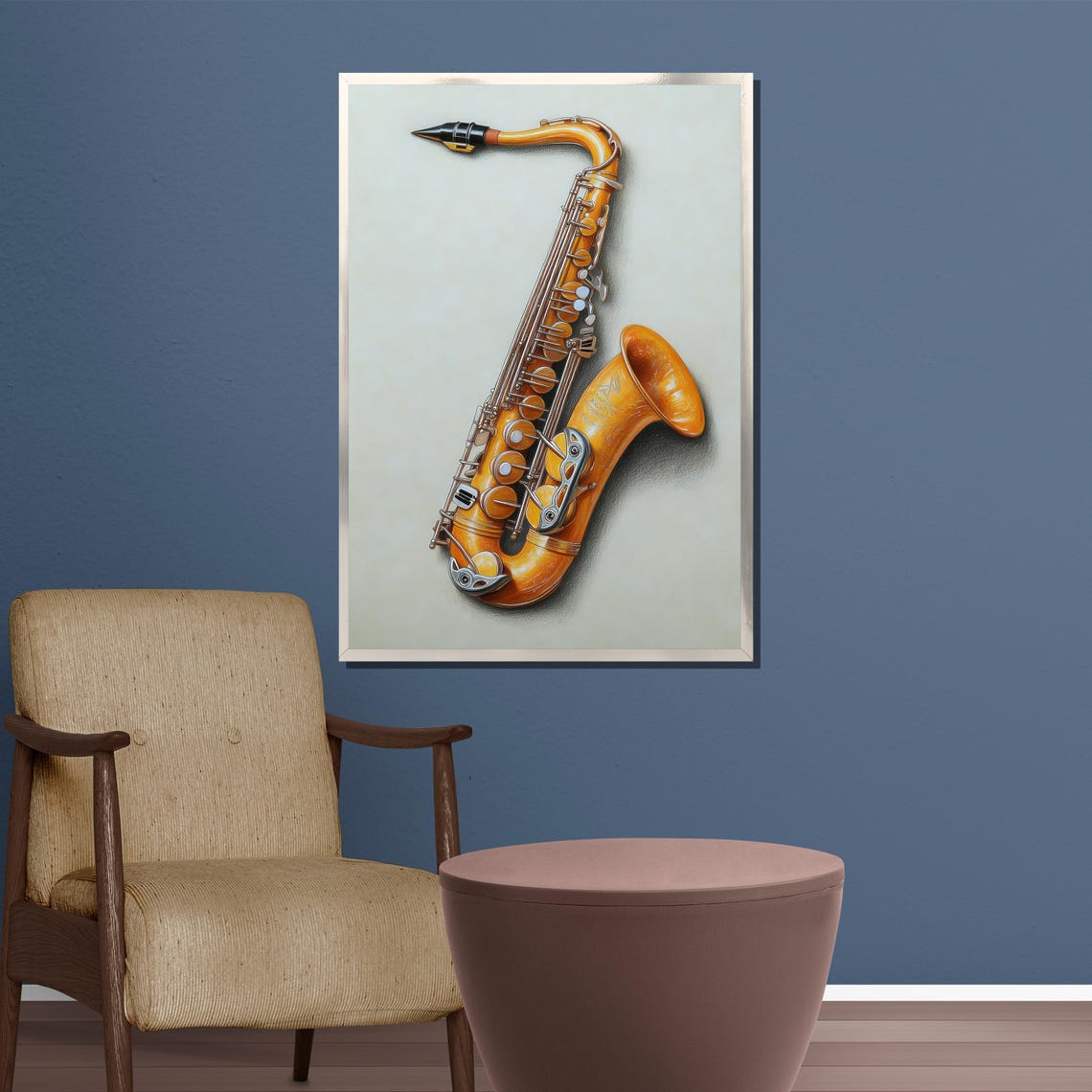 Golden Tenor Saxophone Realistic Detailed Study Elegant Art Poster - Image 3