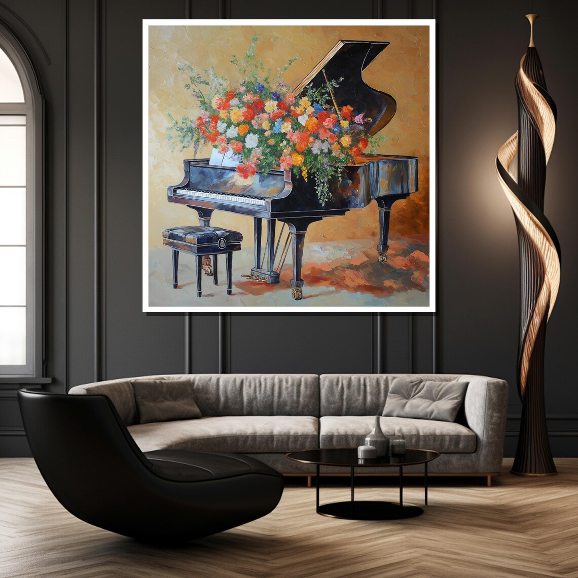 Grand Piano Overflowing With Colorful Flowers Painting Poster - Image 2