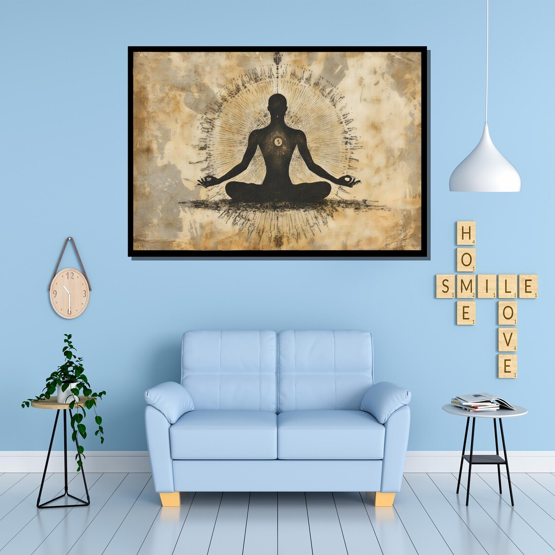 Meditating Silhouette Vintage Parchment Yin Yang Spiritual Wall Poster - Image 4
