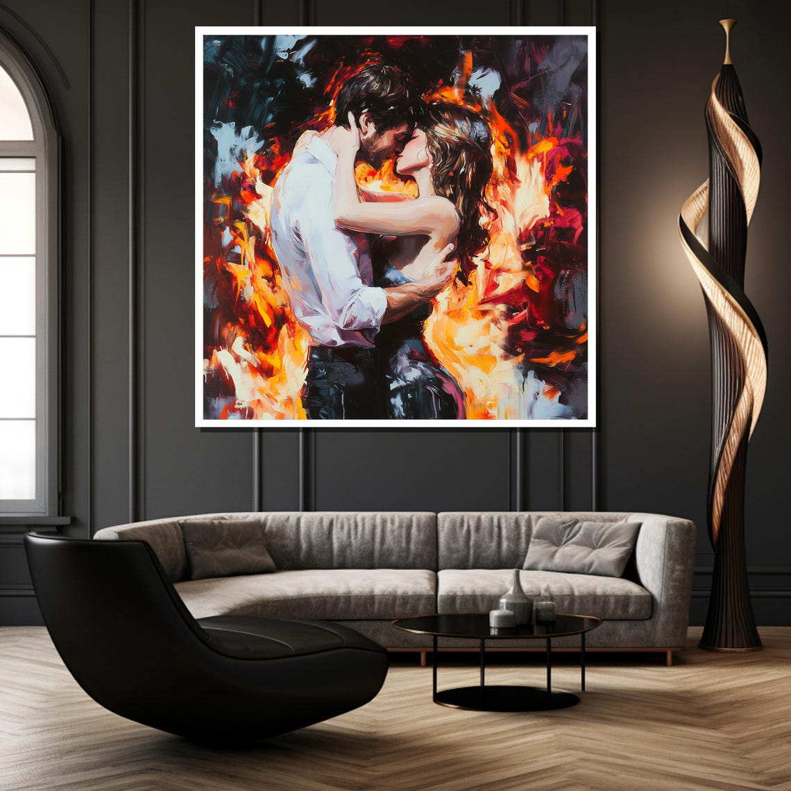 Intense Passionate Fiery Embrace Kiss Engulfed In Flames Poster - Image 3