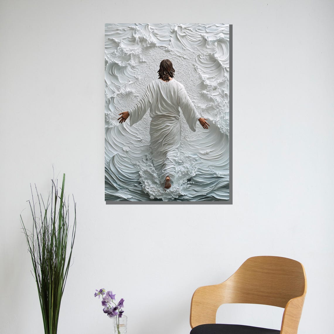 Jesus Walking on Water White 3D Textured Relief Waves Poster - Image 3