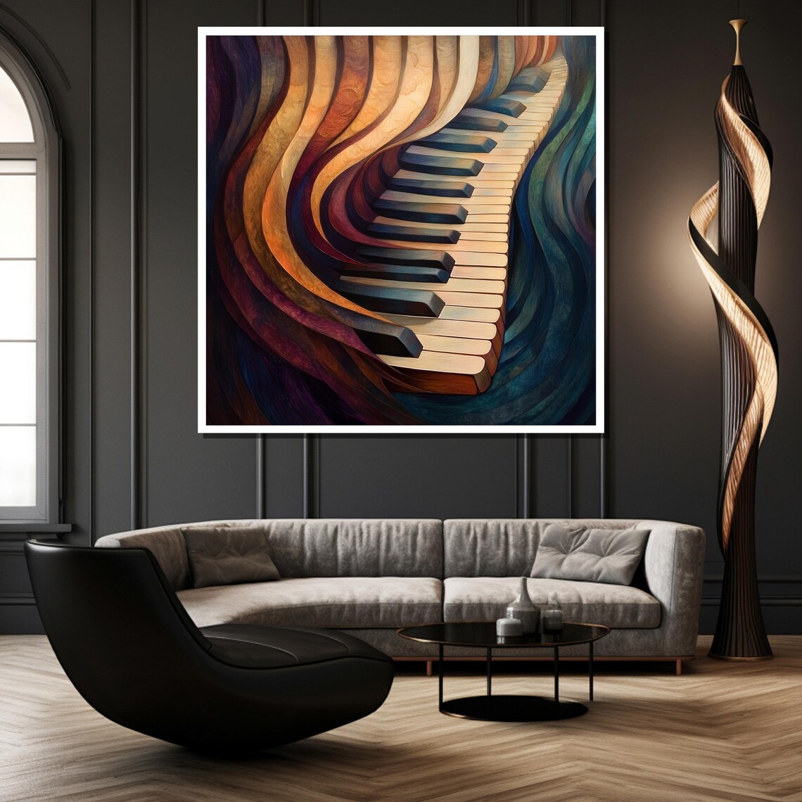 Abstract Piano Keys Dissolving Into Colorful Melody Waves Poster - Image 2