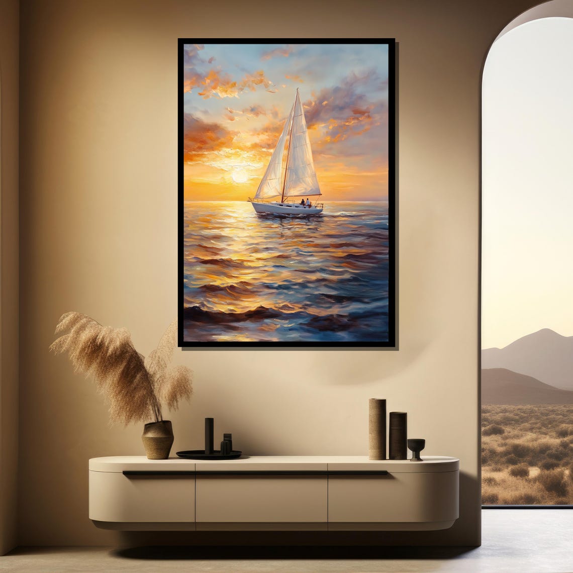 Sailboat Sunset Wall Art Ocean Print Framed Coastal Painting Large Nautical Dcor Luxury Gift For Home Or Office - Image 5
