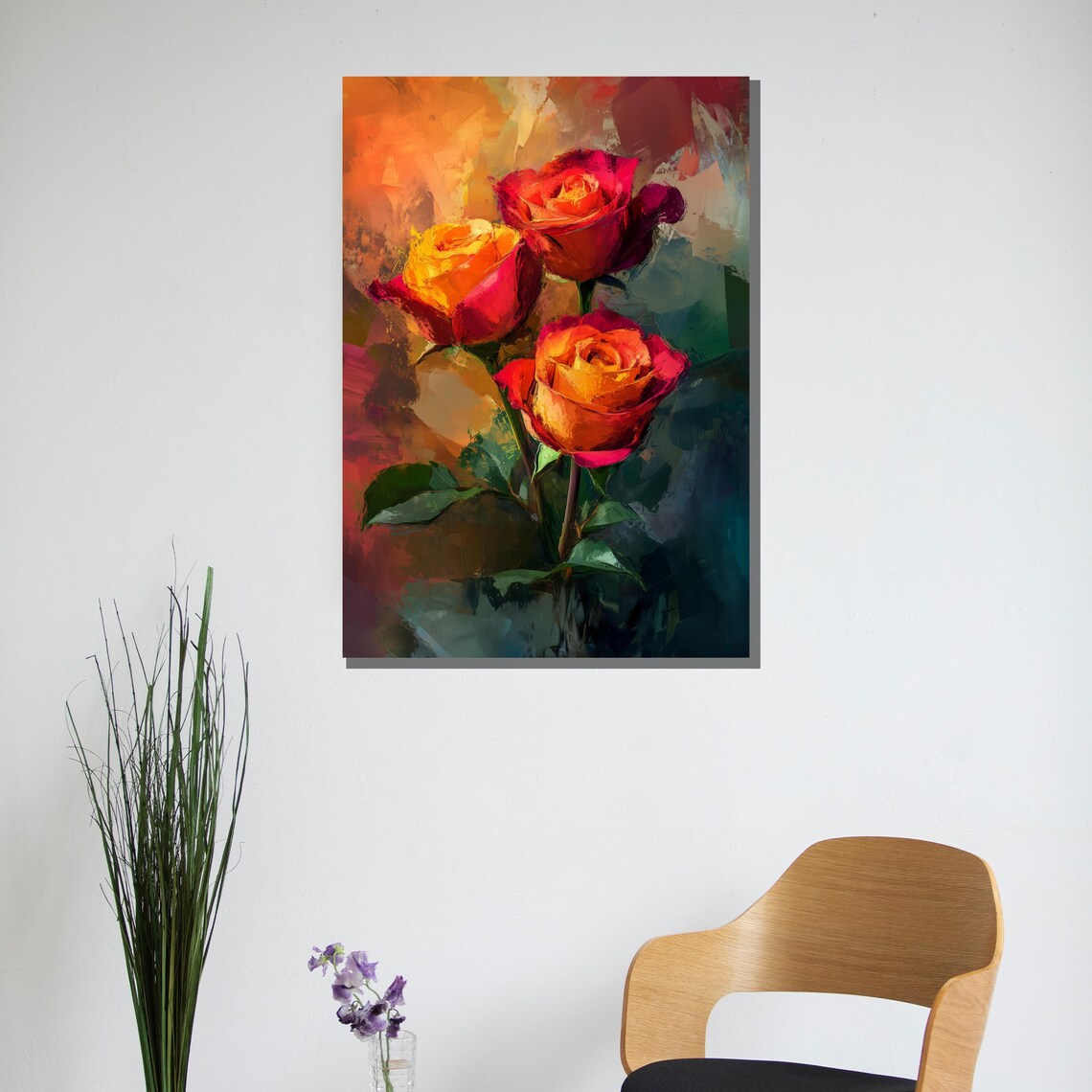 Beautiful Red and Orange Roses Bold Floral Impressionist Poster - Image 2