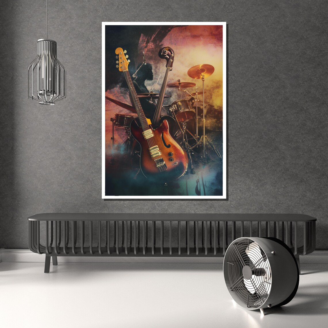 Vintage Guitar And Drums Rock Band Music Painting Wall Poster - Image 2