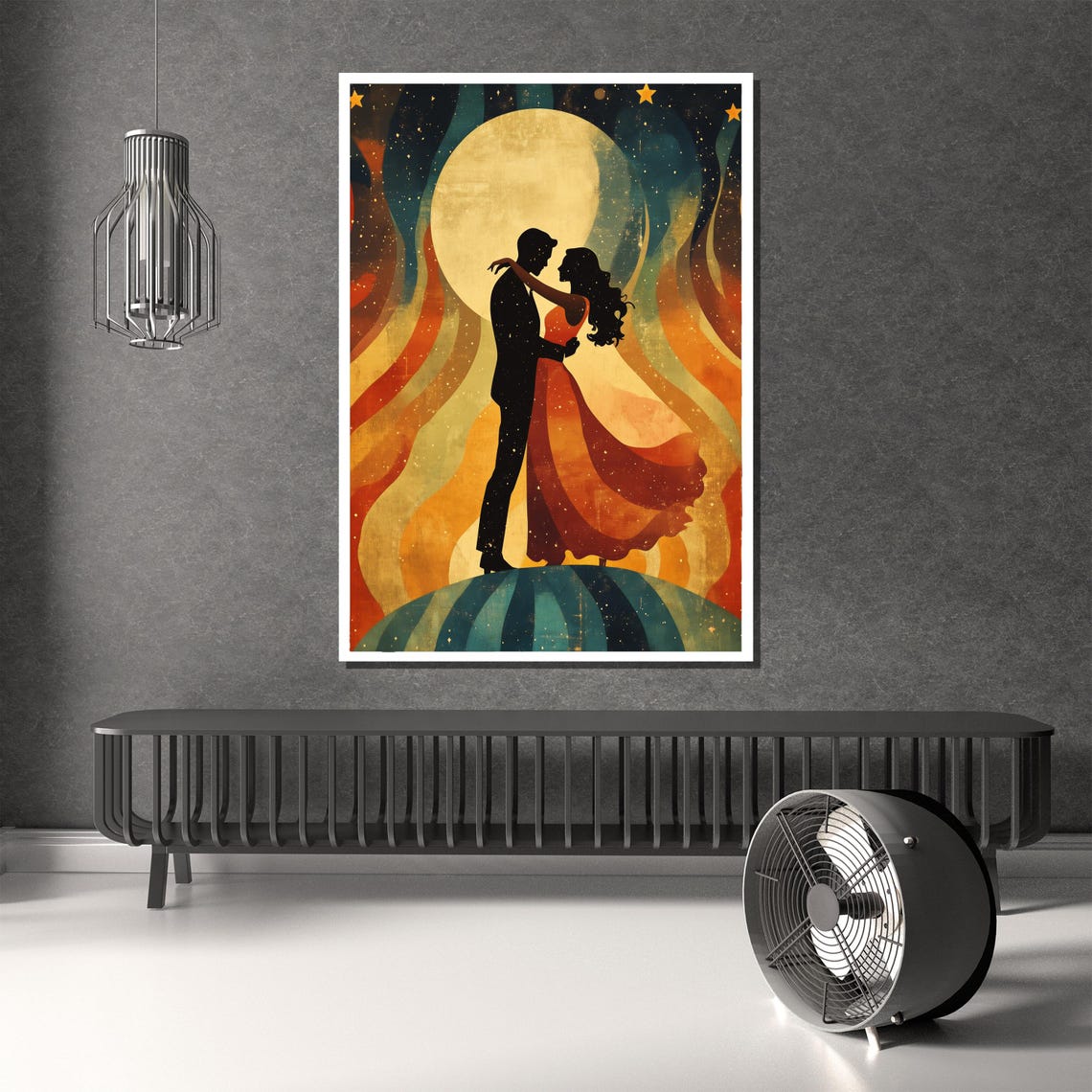 Romantic Couple Silhouette Embracing Beneath a Celestial Moon Poster - Image 2