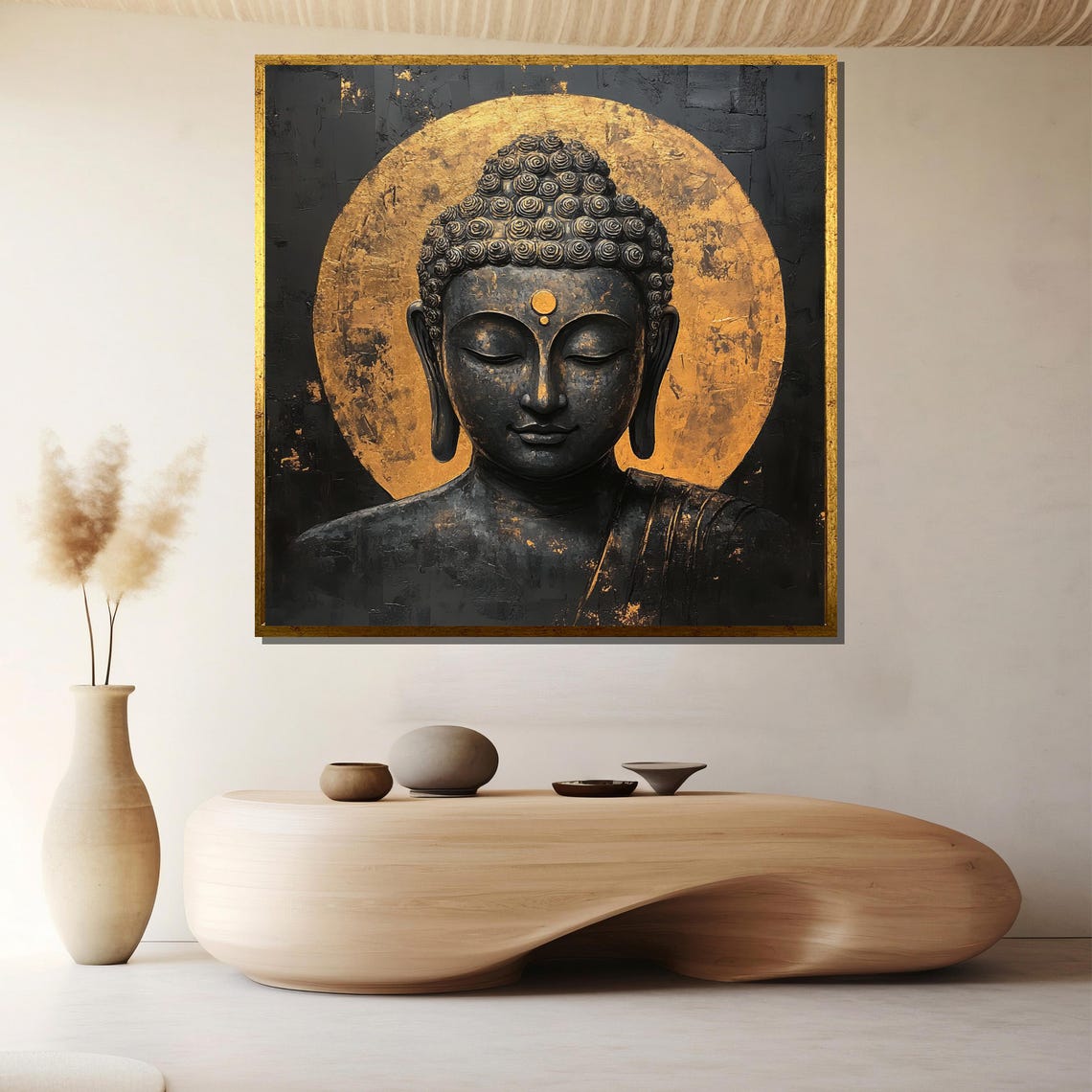 Black and Gold Buddha Head With Golden Halo Luxe Style Poster