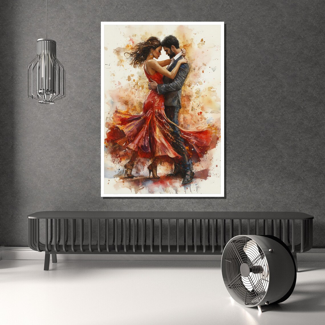 Passionate Couple Dancing in a Red Dress Watercolor Art Poster - Image 2