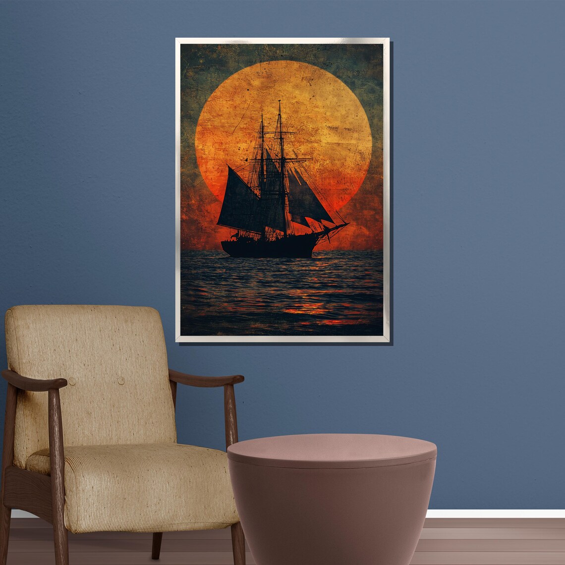 Tall Ship Silhouette Sailing Against A Blazing Sunset Sky Poster - Image 4
