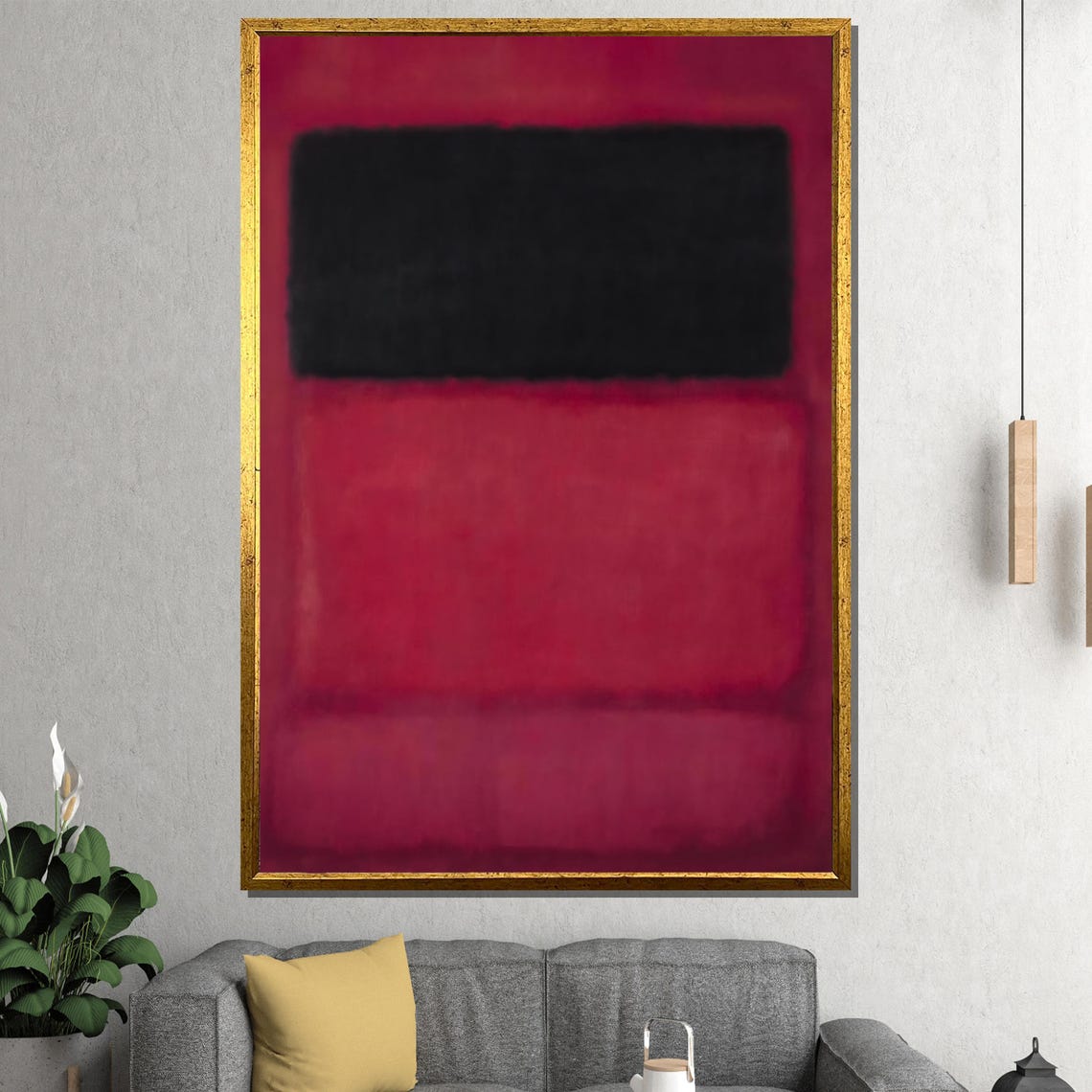 Black Rectangle on Crimson Red Minimalist Color Field Art Poster