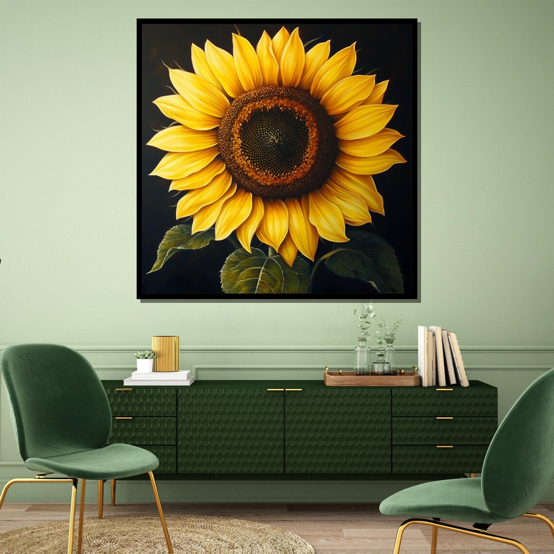 Giant Sunflower Bloom On Black Bold Floral Statement Art Poster - Image 4