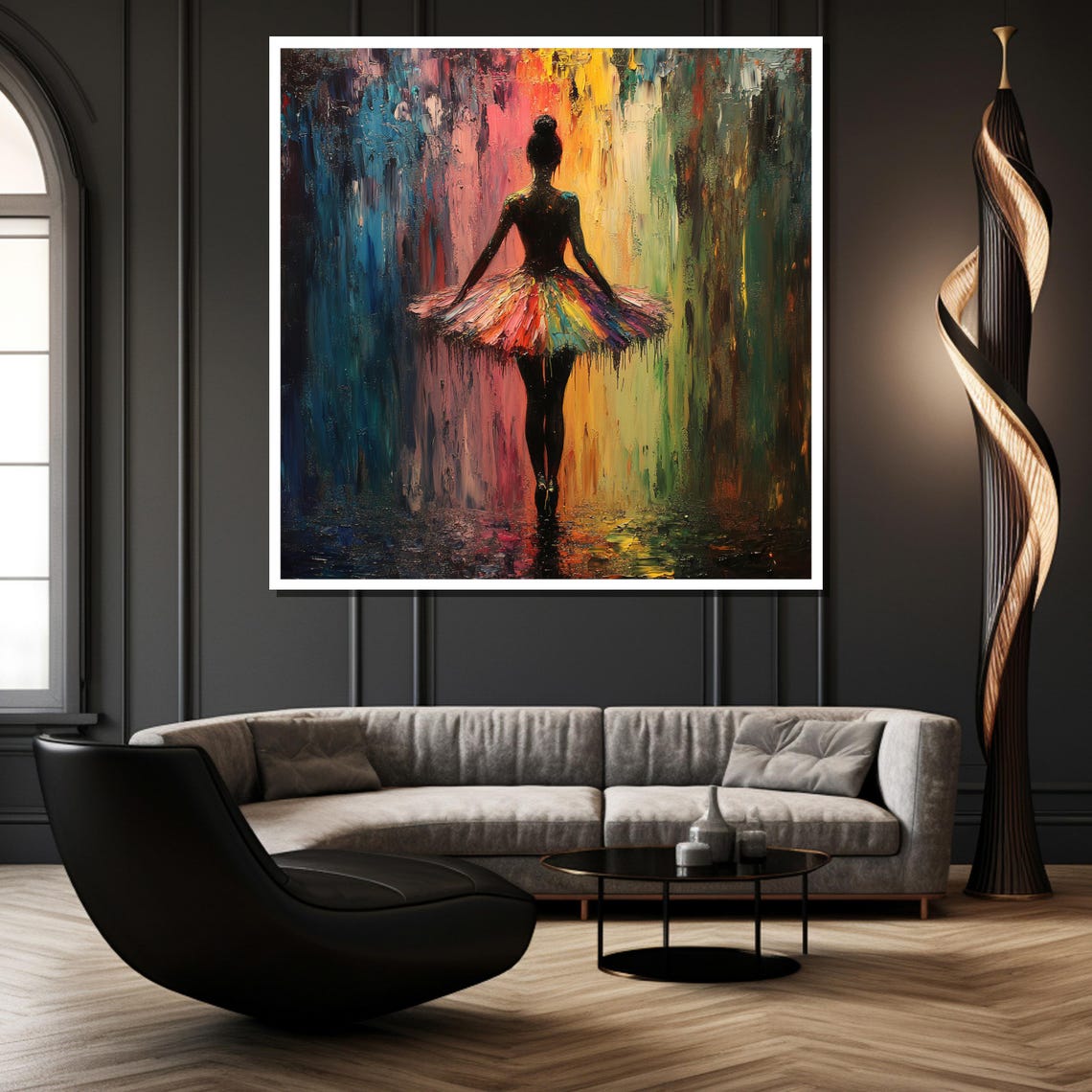 Ballerina in Rainbow Tutu Against Colorful Paint Drip Backdrop Poster - Image 2