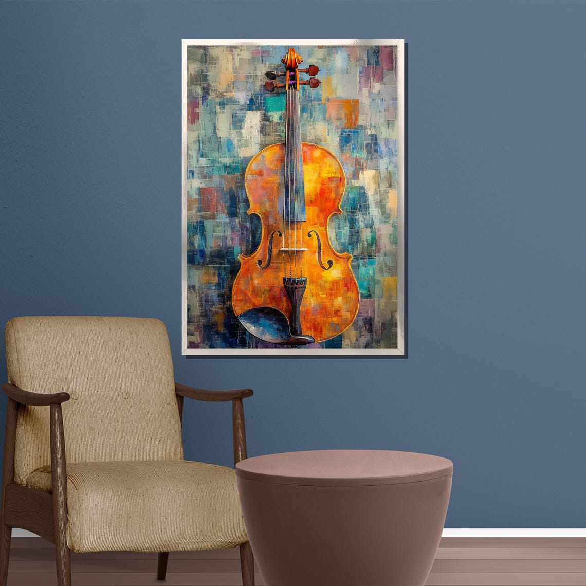 Radiant Amber Violin on a Bold Colorful Mosaic Background Poster - Image 3