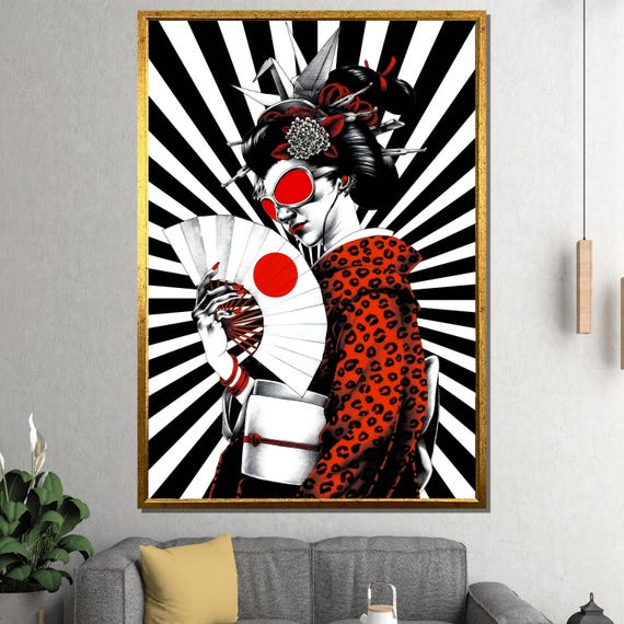 Geisha Inspired Modern Pop Art Painting Bold Wall Decor And A Striking Gift Idea For Contemporary Art Lovers