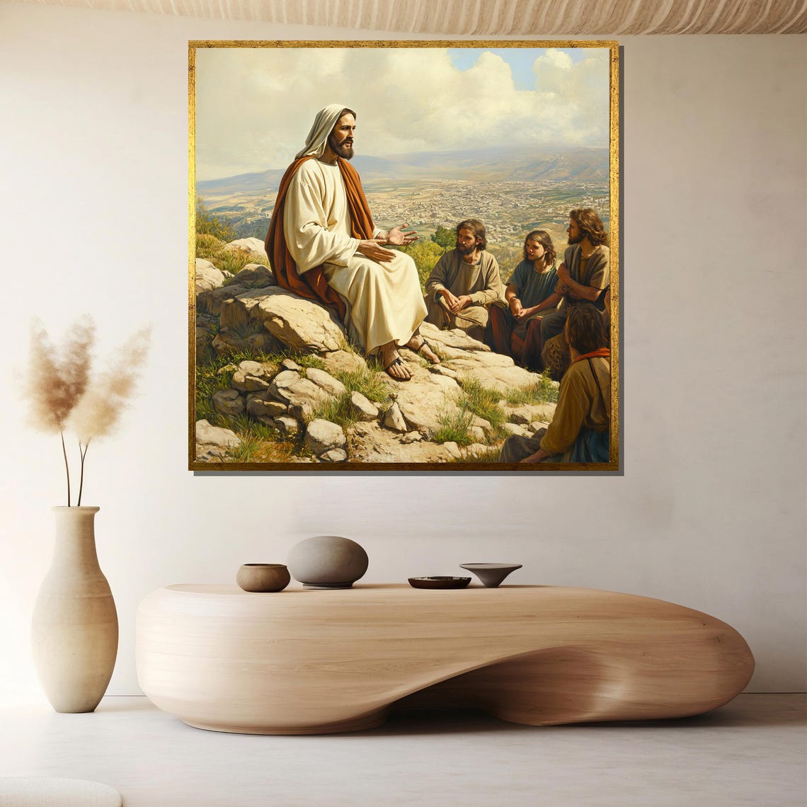 Jesus Teaching Disciples Sermon on the Mount Hillside Poster