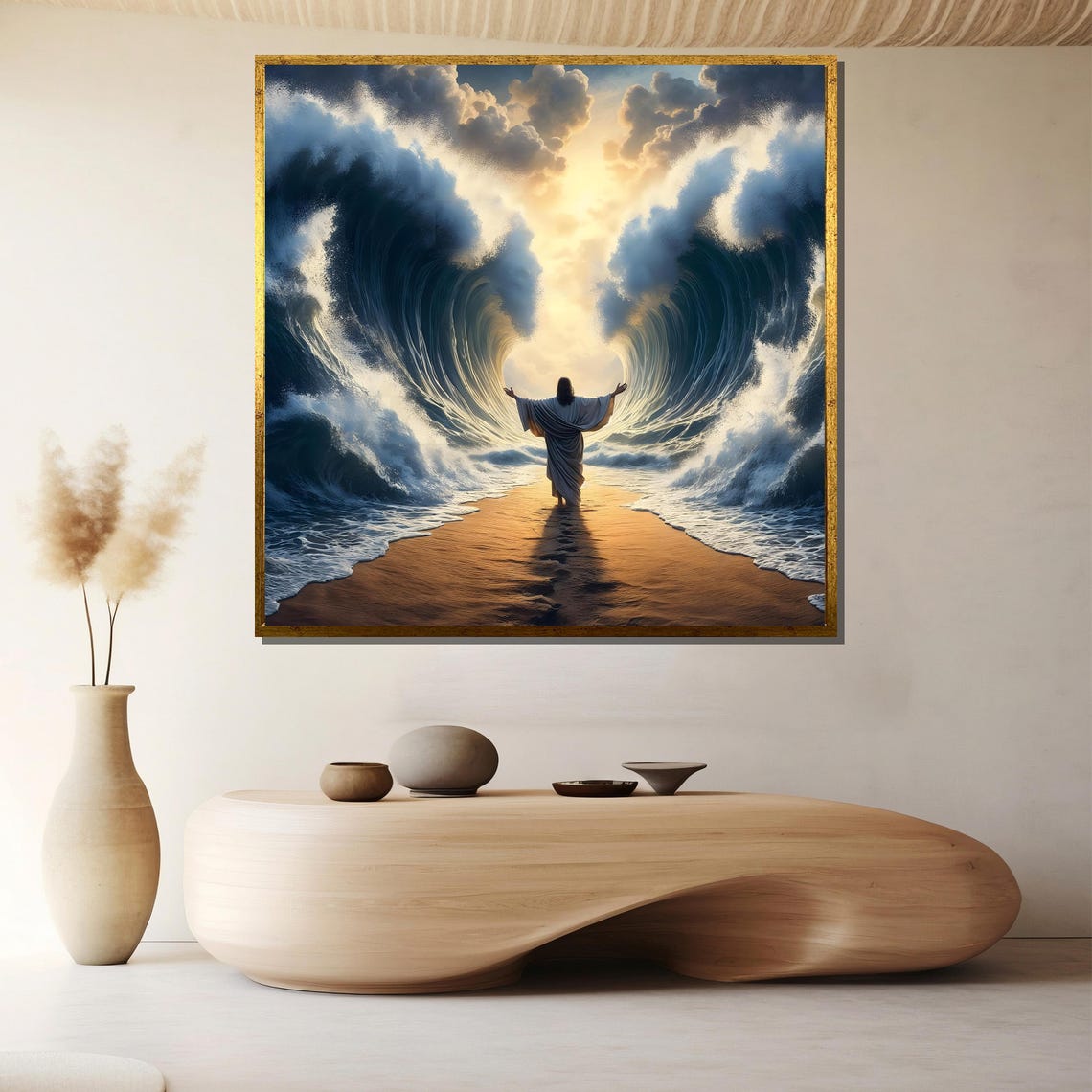 Moses Parting the Red Sea Between Towering Waves Biblical Poster