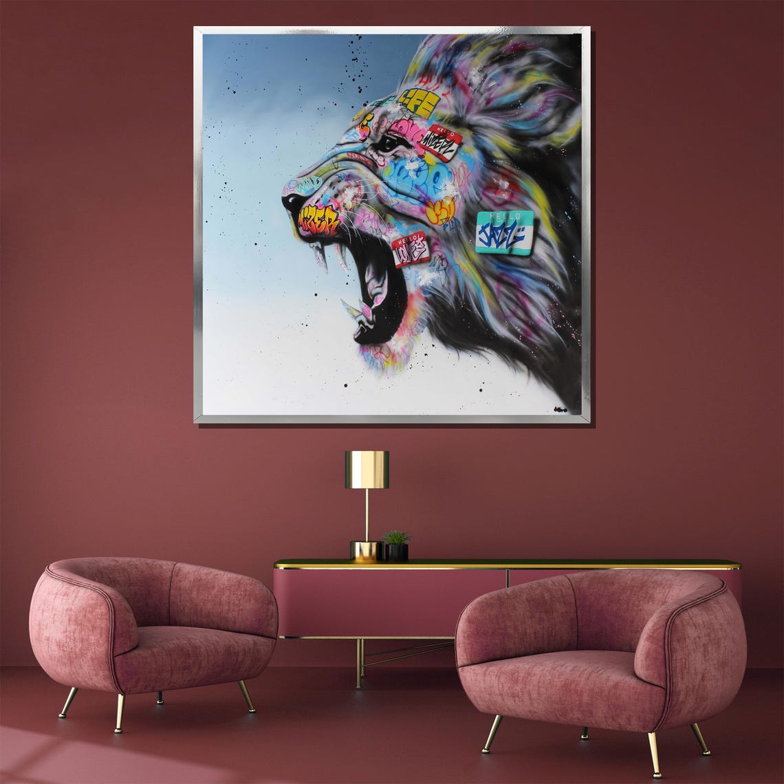 Graffiti Lion Roar Painting Vibrant Wall Art Gift For Modern Home Decor And Bold Statement Piece - Image 3