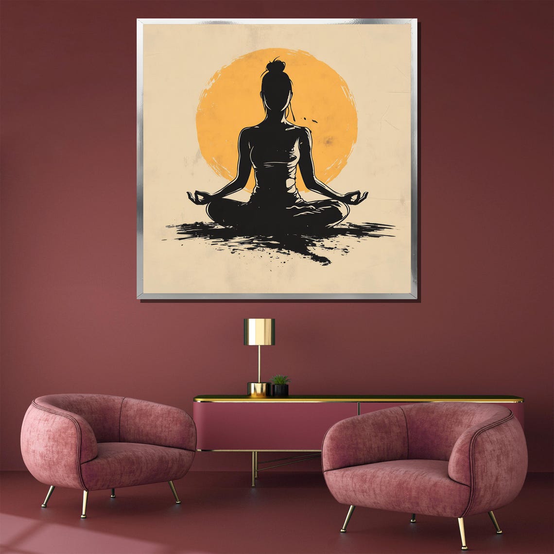 Minimalist Yogi Meditating Before A Golden Rising Sun Disc Poster - Image 3