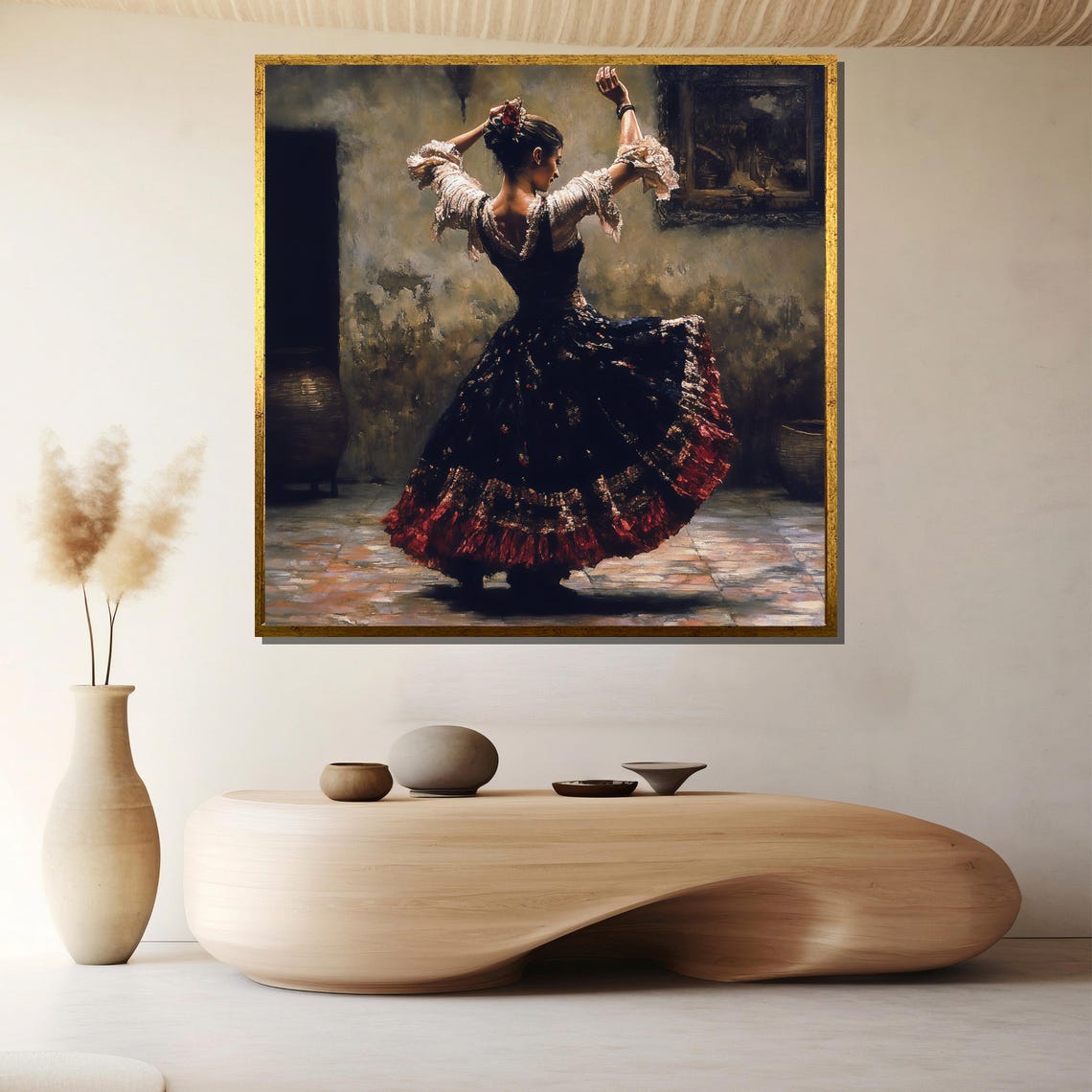 Flamenco Dancer Back View Rustic Spanish Dance Painting Wall Poster