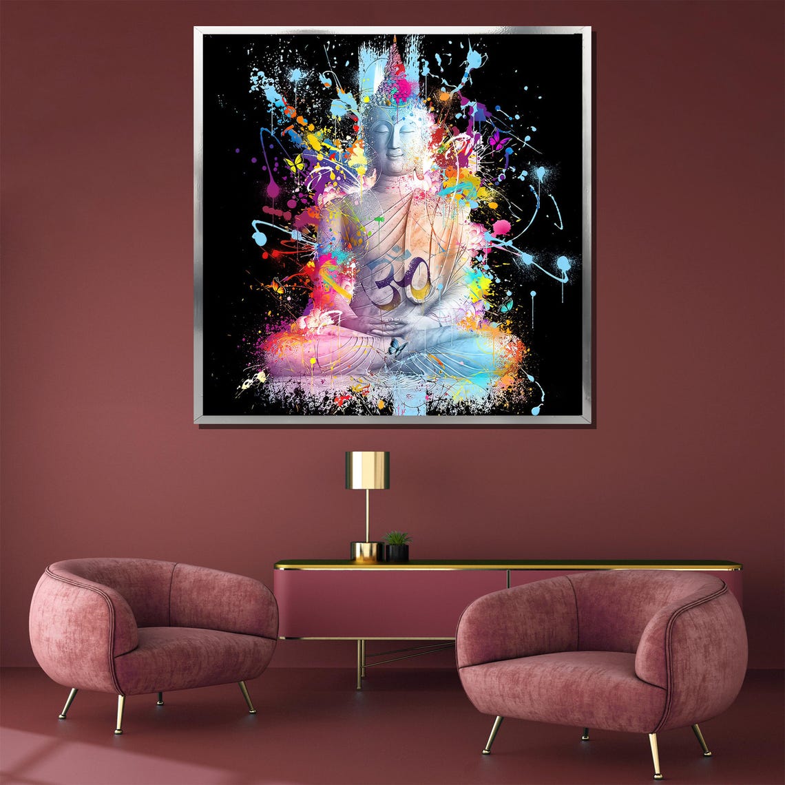 Buddha Meditation Painting With Colorful Paint Splash Poster - Image 3