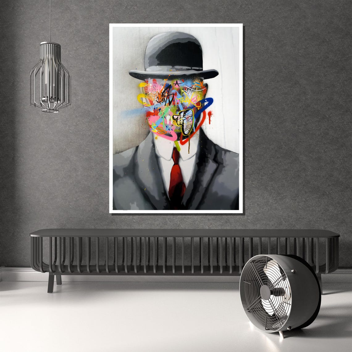 Abstract Man In Bowler Hat Wall Art Graffiti Style Painting Unique Gift For Contemporary And Bold Home Decor - Image 2