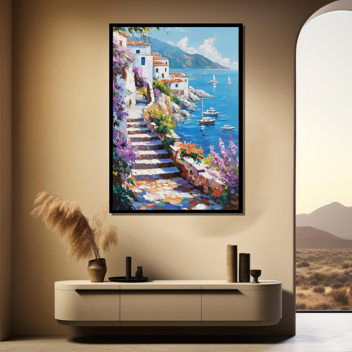 Mediterranean Coastal Village Steps Whitewashed Houses Poster - Image 4