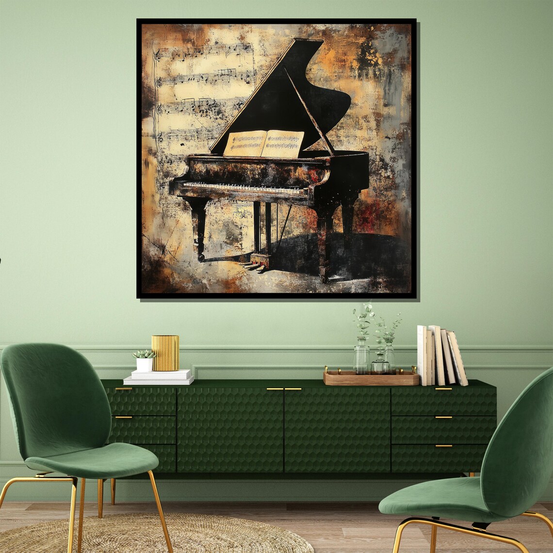 Vintage Grand Piano Sheet Music Aged Rustic Painting Wall Poster - Image 4