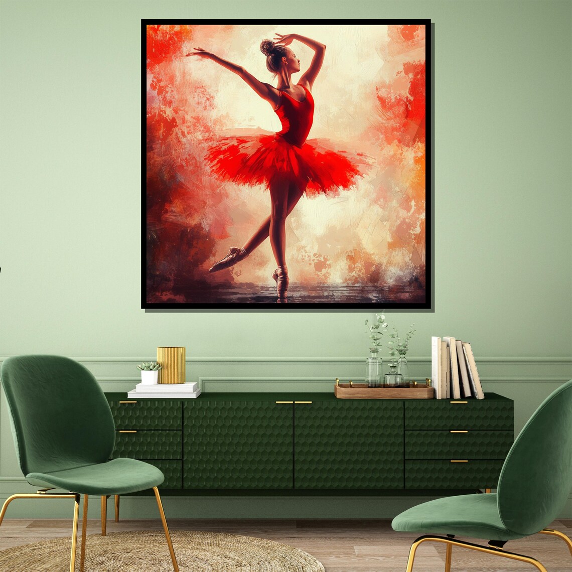 Elegant Ballerina in a Red Tutu in a Flowing Watercolor Dance Poster - Image 4