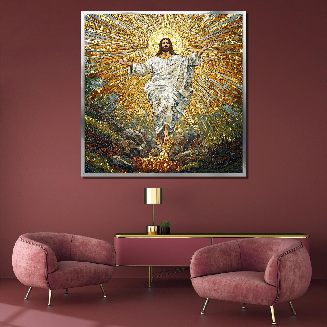 Jesus Christ Resurrection Radiant Gold Mosaic Christian Poster - Image 5