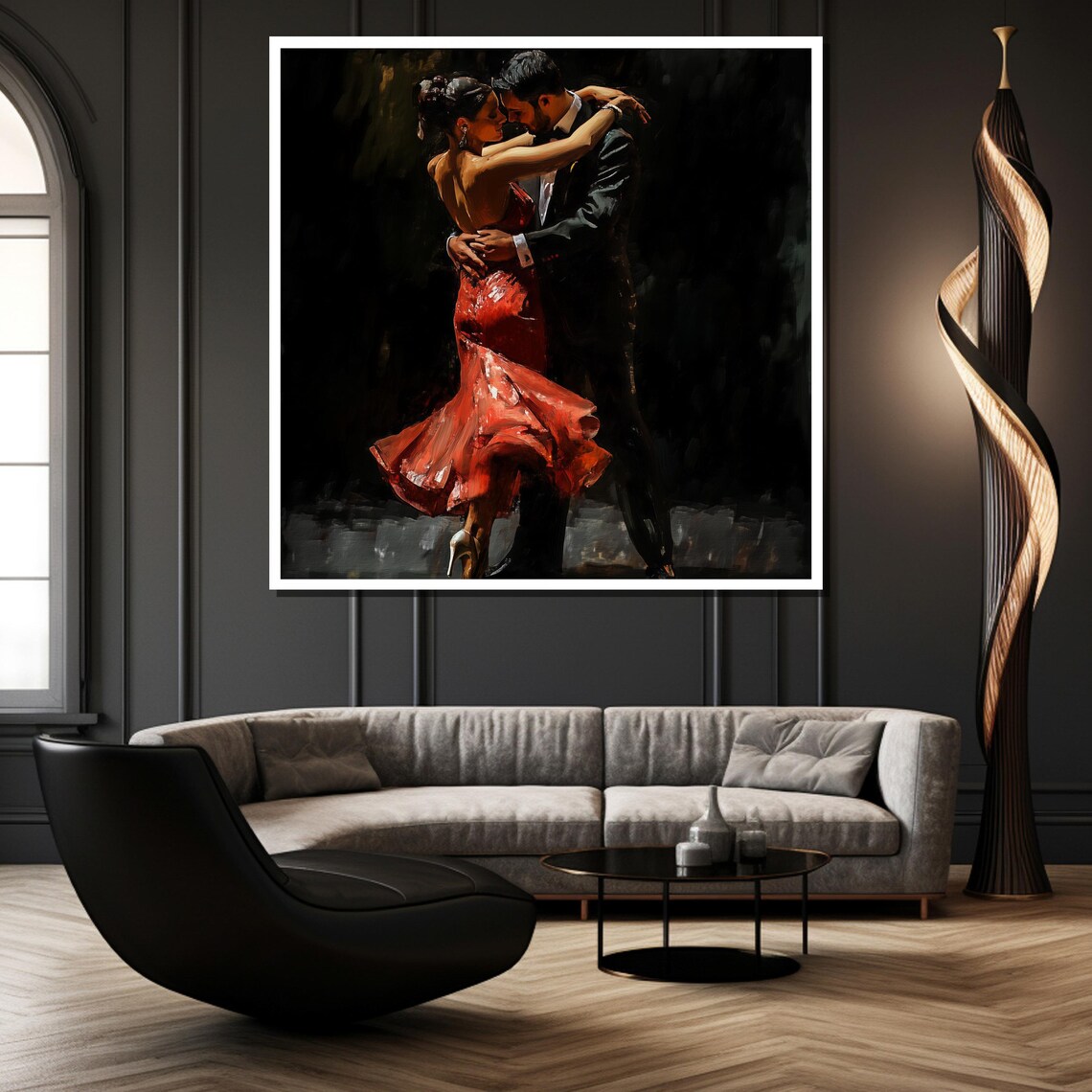 Passionate Tango Couple Painting With Woman in Red Dress Poster - Image 2