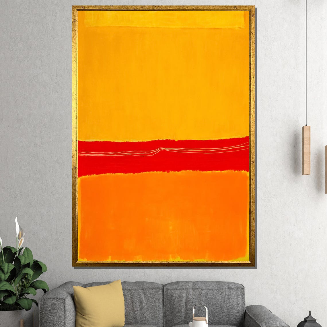 Golden Yellow Red Stripe and Tangerine Abstract Color Field Poster