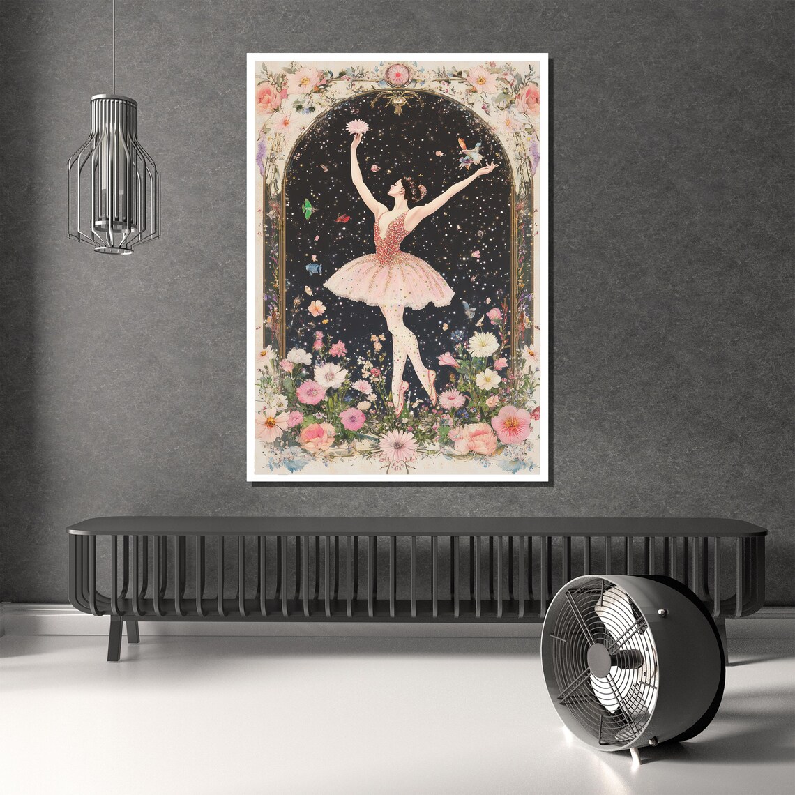 Enchanting Ballerina in a Floral Night Garden Fantasy Poster - Image 2