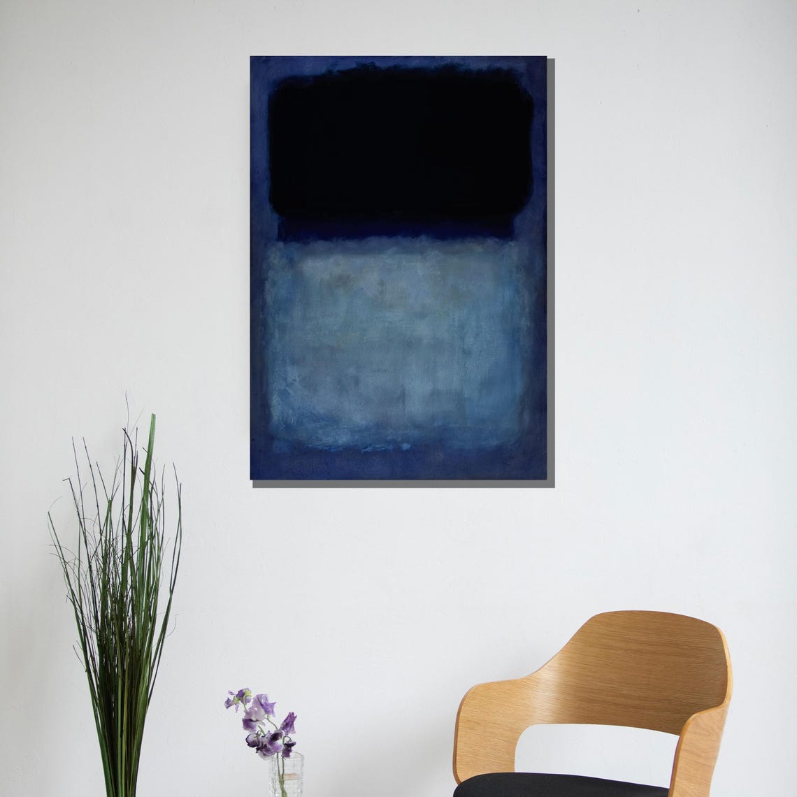 Midnight Black and Smoky Blue Moody Color Field Abstract Poster - Image 3