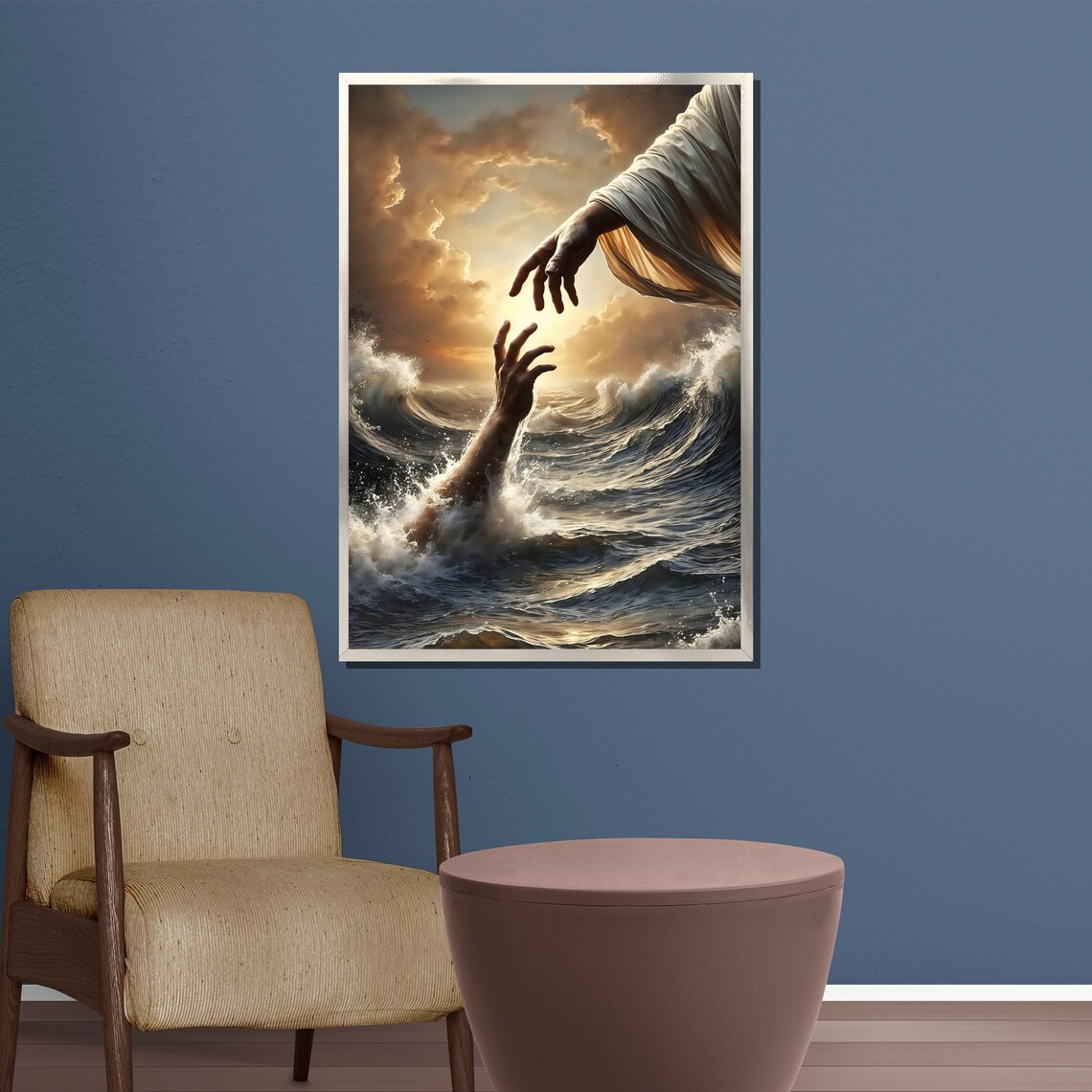 Hand of God Reaching Down Saving Hand Stormy Sea Faith Poster - Image 5