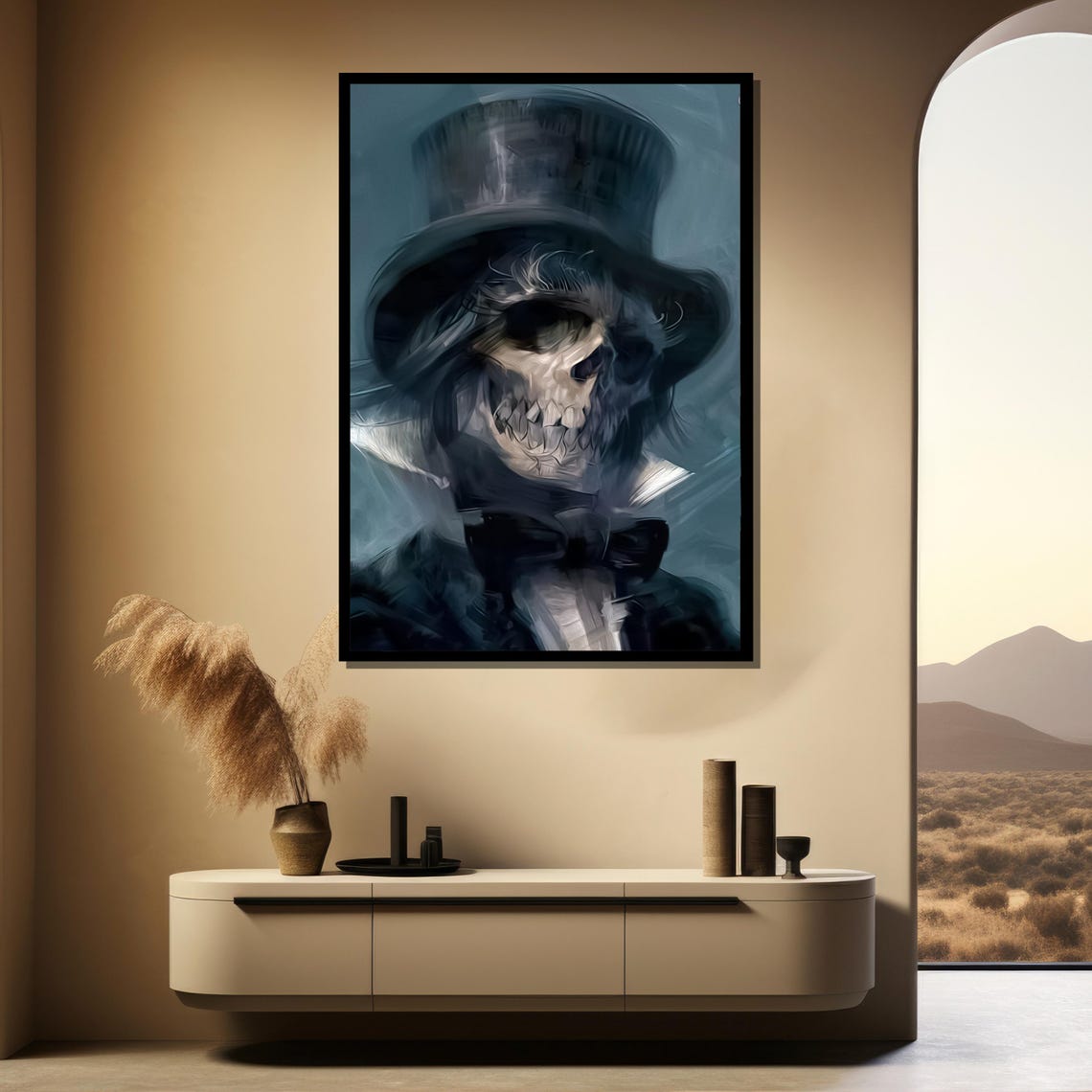 Gothic Skull In Top Hat Painting Unique Wall Decor And Bold Gift For Lovers Of Dark And Vintage Art Styles - Image 4