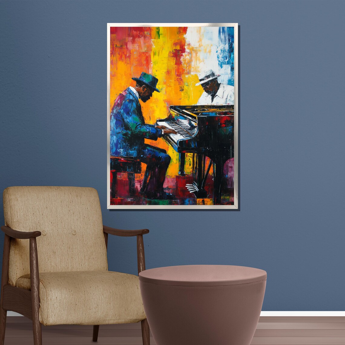 Soulful Jazz Piano Duo Players Vibrant Colorful Music Art Poster - Image 4