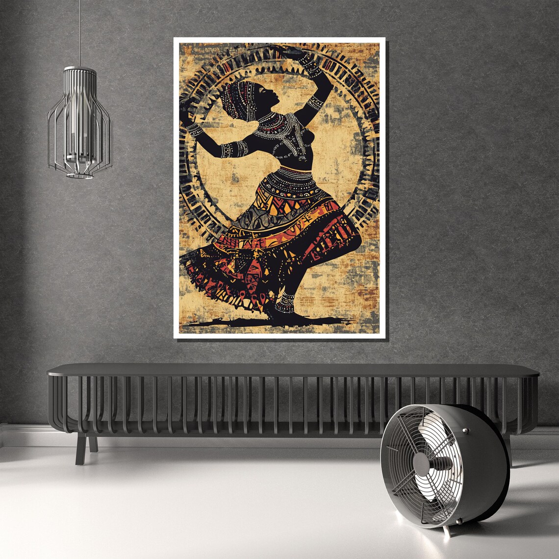 Tribal Dancer Painting With Vibrant Patterns Unique Art Gift For Living Room Or Hallway Wall Decor - Image 2