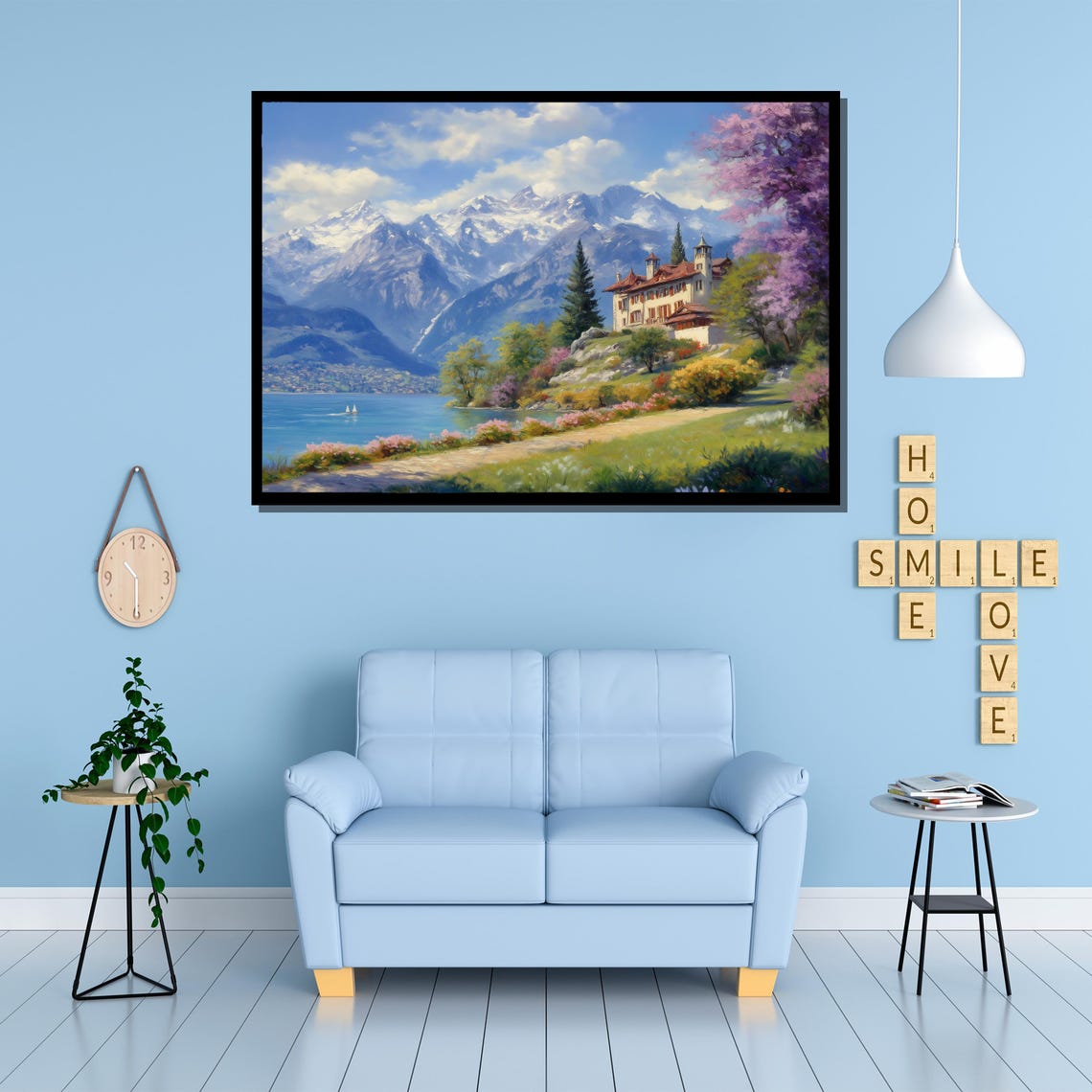 Alpine Lakeside Villa Snowy Peaks Blooming Garden Art Poster - Image 4