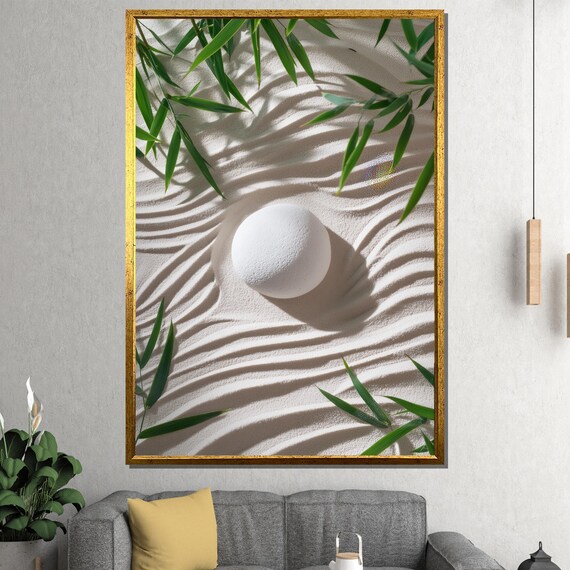 Minimalist Zen Sand Garden White Stone Bamboo Photo Wall Poster