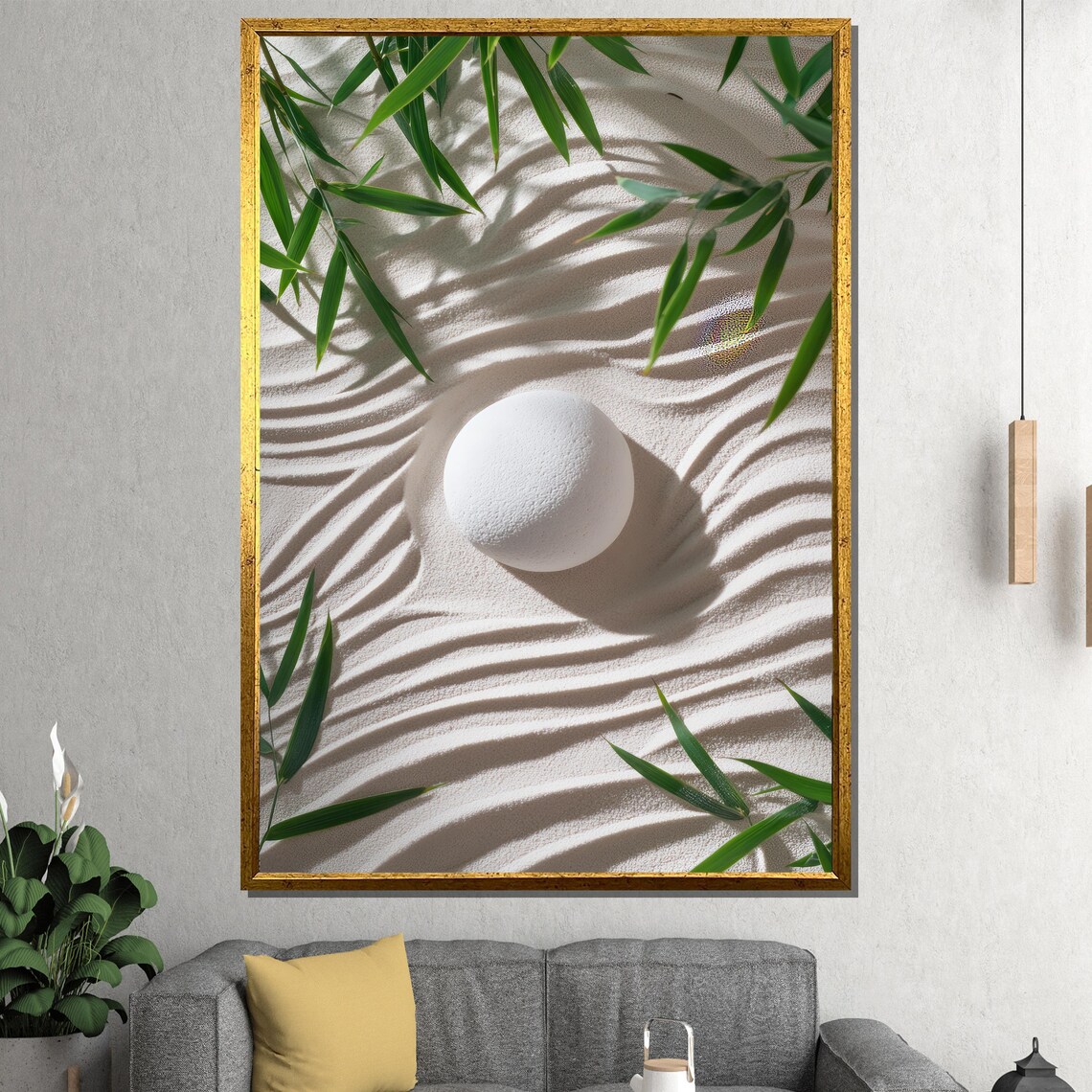 Minimalist Zen Sand Garden White Stone Bamboo Photo Wall Poster