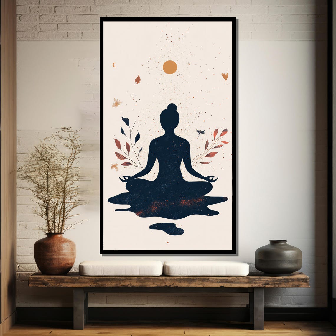 Minimalist Navy Yoga Meditation Silhouette Botanical Zen Poster - Image 4