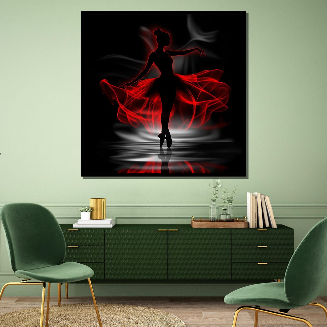 Ballerina Red Smoke Tutu Silhouette Dramatic Dance Wall Poster - Image 4