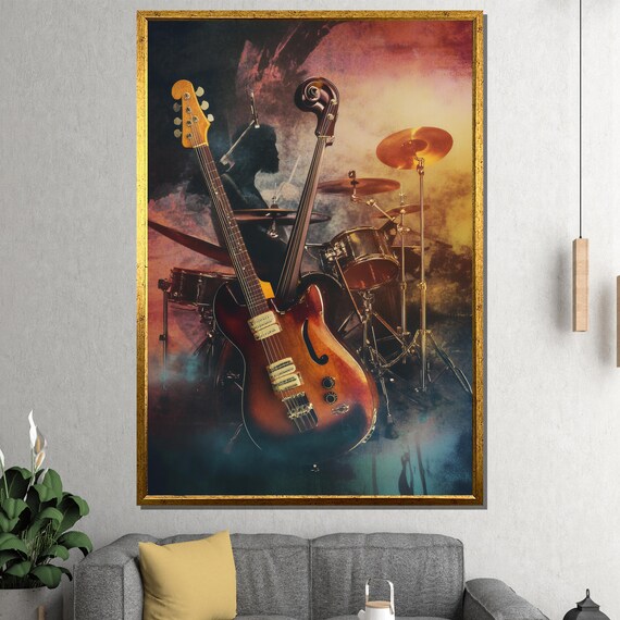 Vintage Guitar And Drums Rock Band Music Painting Wall Poster