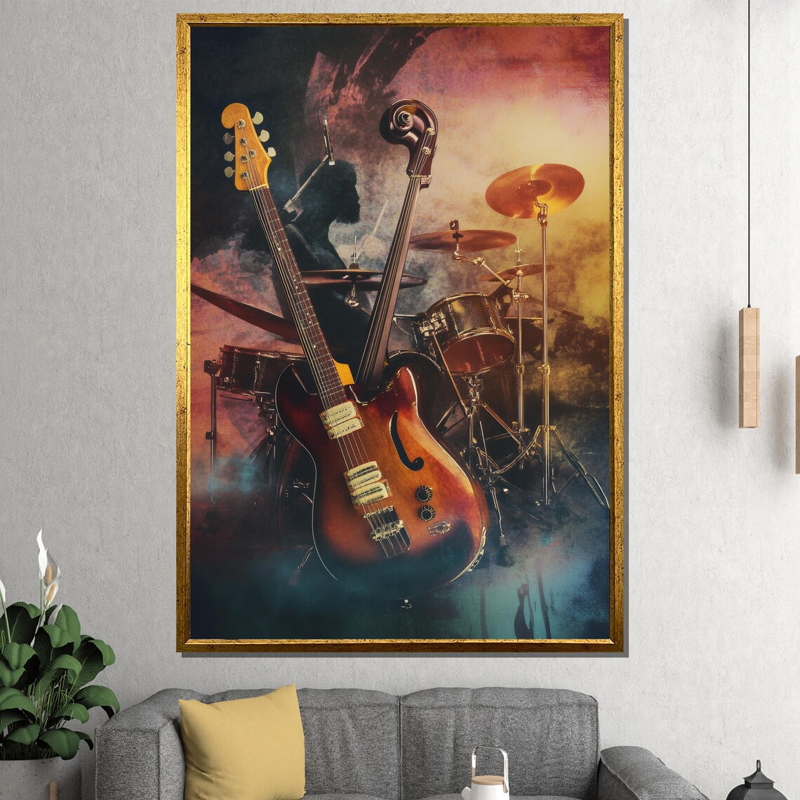 Vintage Guitar And Drums Rock Band Music Painting Wall Poster